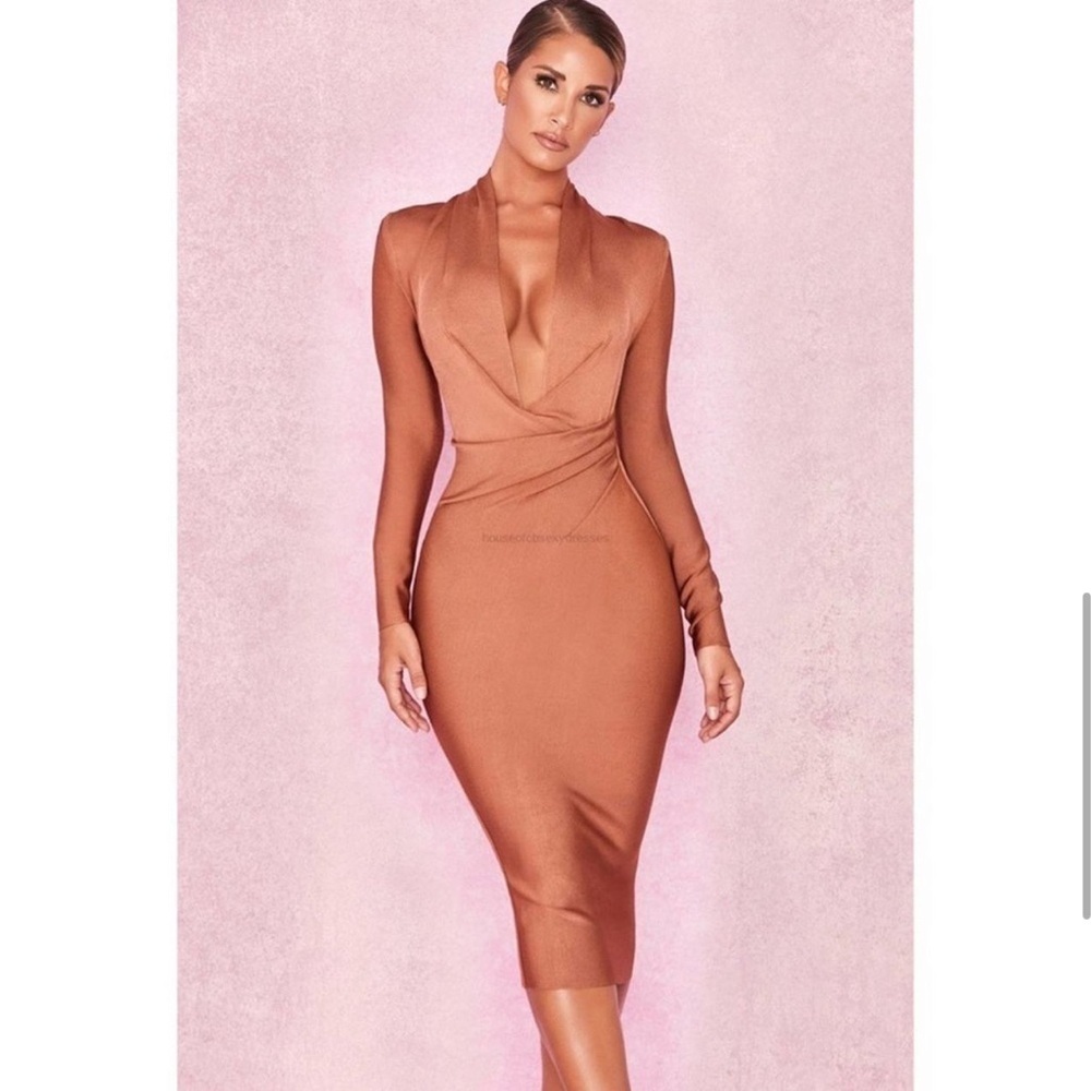 House of CB Francesca Wrap Plunge Bodycon Midi Dress Size S